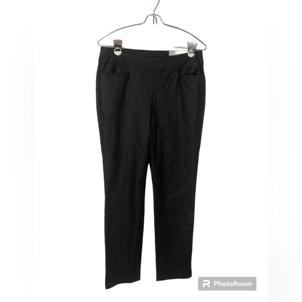 Chico’s Women’s Pant Pull On Black/Gray Houndstooth Tapered Leg Pockets